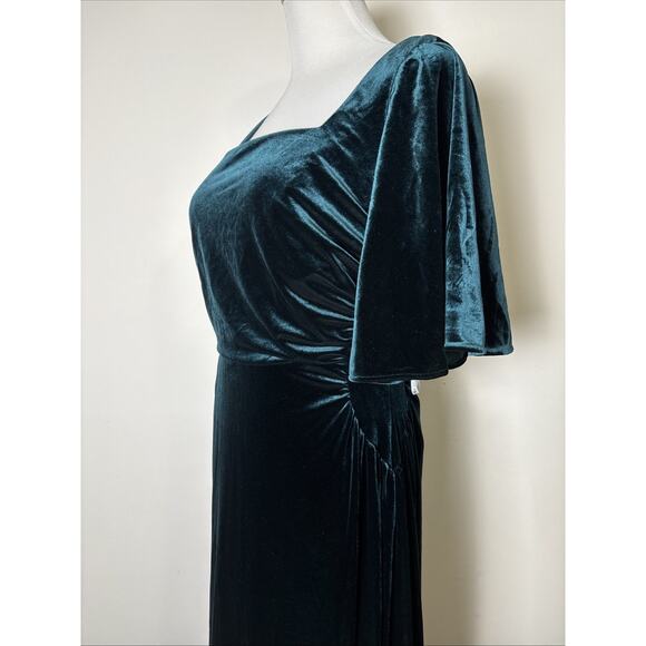 AW Bridal Green Velvet Maxi Dress Size 6 Flutter Sleeve Forest Fairy Bridesmaid - Picture 13 of 13